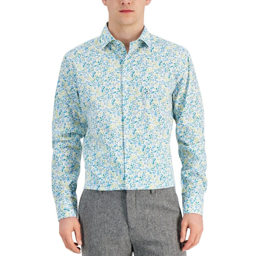 Bar Iii Men Slim Fit Calma Floral Dress Shirt White Yellow Size XL 1571